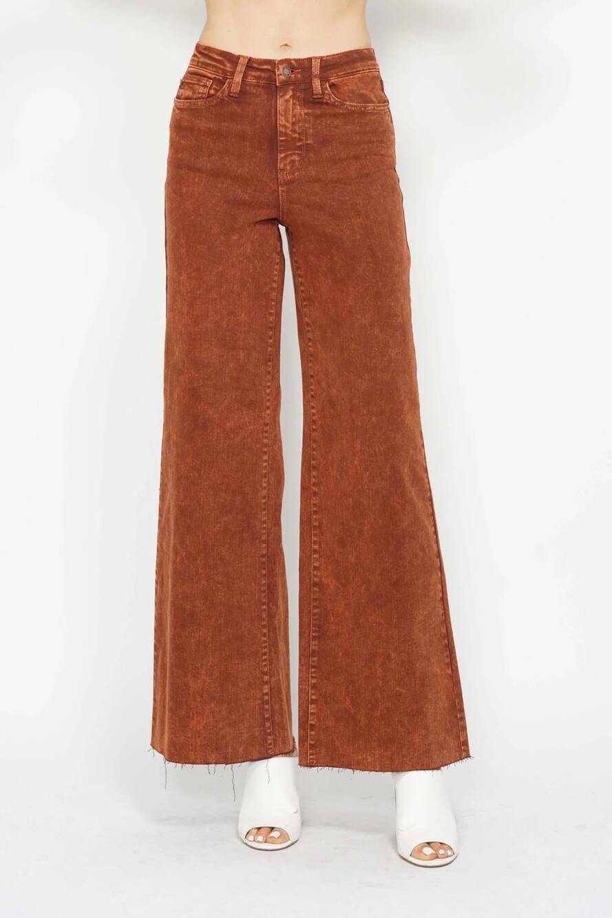 NEW JUDY BLUE high waist garment dyed retro wide leg jeans in pumpkin spice